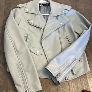 Zara blue leather jacket